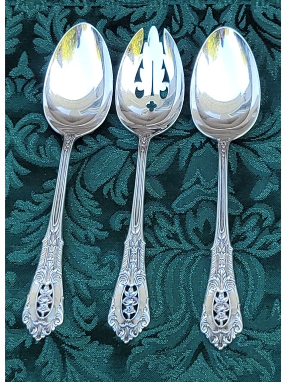 Wallace Rose Point Sterling Silver Serving/Tablespoon Set, 2 Solid 1 Pierced